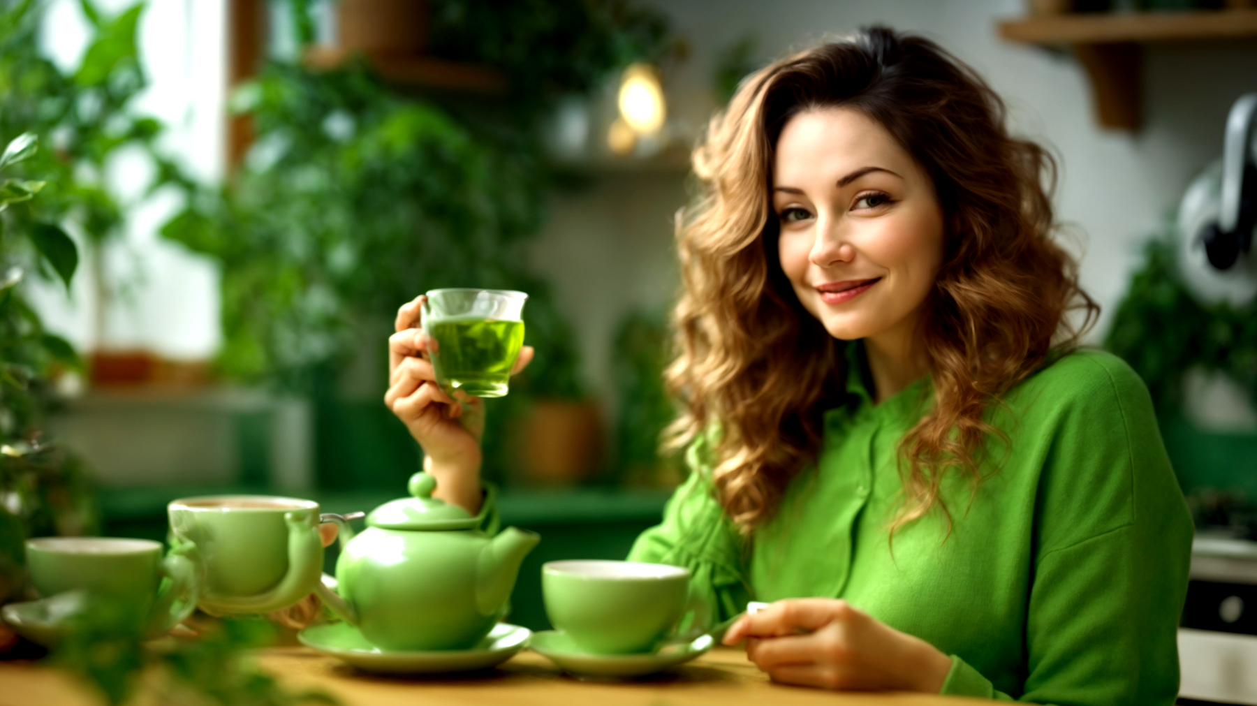 Tazza di tè verde foglie di tè benessere"